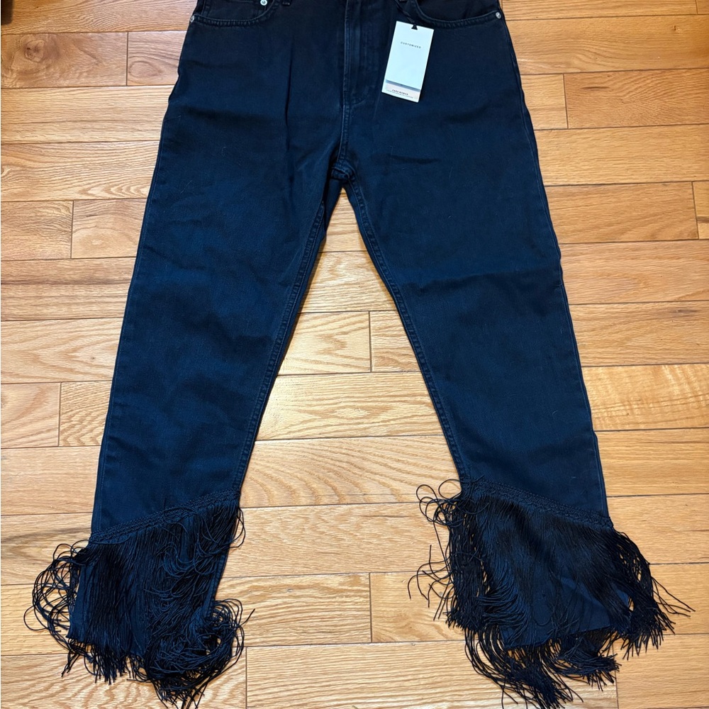 Zara Black Flare Jeans with Fringe Hem